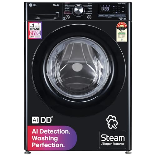 Image of LG 10 Kg, 5 Star, AI DD Technology, Steam Wash, Wi-Fi, 6 Motion DD, Fully-Automatic Front Load Washing Machine (FHP1210Z3O, Allergy Care, In-Built Heater, Touch Panel, 2026 Model, Onyx Black)
