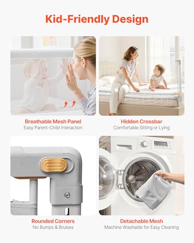 VEVOR Bettgitter, Bettschutzgitter mit verstärktem Eisenrohr und Oxford-Stoff, Kinderbettgitter, Babybettgitter, Kinderbettschutzgitter, Rausfallschutz für Kinderbett, Etagenbett, 200 x 68-89 cm