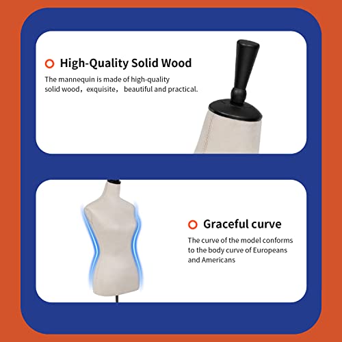 59-67 Inch Female Mannequin, Torso Sewing Mannequin Dress Form Mannequin Body Adjustable Dress Mannequin With Stand Wood Base For Sewing Counter Window Display (Beige) #TOP6
