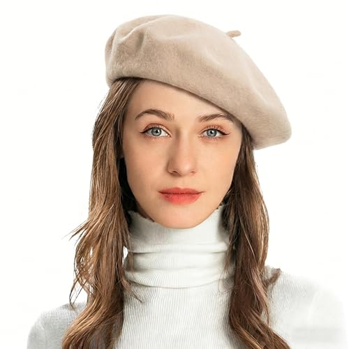 ZLYC Frauen Klassische Der Französische Künstler Baskenmütze Barett (Beige)