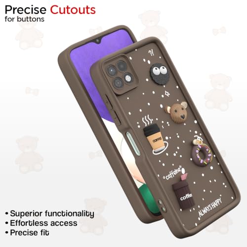 Image of Pikkme Back Cover for Samsung Galaxy A22 5G | 3D Bear Silicone Cute & Fun Coffee Cartoon | Full Body Protection Bumper Case (Brown)