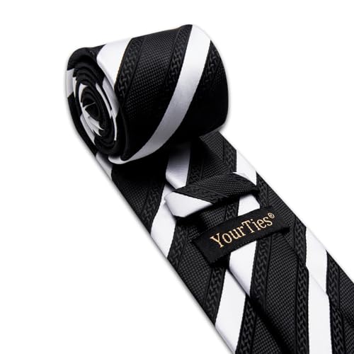 Image of YourTies Striped Ties for Men Classic Woven Silk Necktie with Handkerchief Cufflinks Set Formal Business Party Wedding