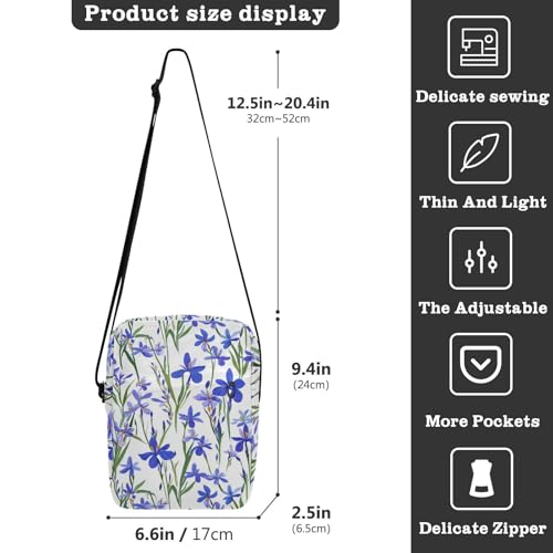 KLL Beauty Spring Blue Iris Flowers small messenger bag for men Vegan Leather Crossbody Small Bag For Women Casual Shoulder Handbag For Travel3