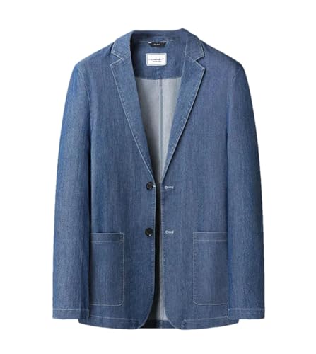 Men's Thin Cotton Suit Jacket Two Button Lapel Loose Denim Blazer Plus Size Pocket Casual Outerwear