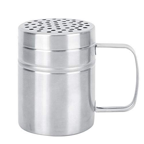 Stainless Steel Salt Pepper Condiment Jar, Spice Jar Dredge Shaker with Handle, Seasoning Spice Container Tins with Holes and Lid for Dispensing Parmesan Cheese, Salt, Sugar,
