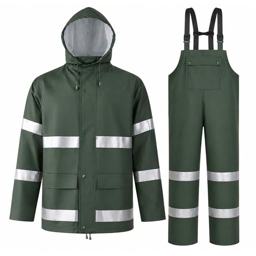 Image of Rain Suit For Men & Women Waterproof Heavy Duty Rain Gear Reflective Jacket for Fishing Outdoor Work Raincoats