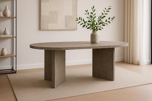 SAM Esszimmertisch Ovi | 160 x 90 cm | Holz Graue-Optik | Tischplatte 40mm | Tischbeine in V-Form | ovaler Esstisch mit geraden Kanten | Holztisch Esszimmer | Esstisch Holz