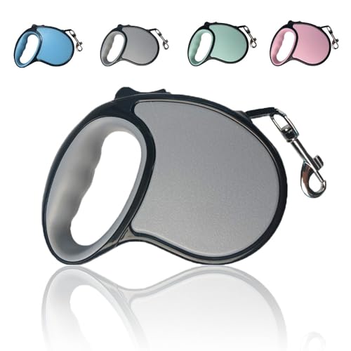 Correa retráctil para perro – Correa retráctil automática para mascotas de tamaño pequeño y mediano con mango cómodo – Cinta de cuerda de terileno resistente de 5 m para perros de hasta 25 kg (gris)