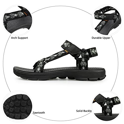 Riemot Sport Sandals For Men Lightweight Open Toe Sandals With Arch Support Summer Beach Water Shoes Adjustable Sandals With Hook And Loop Straps Breathable Hiking Sandals Black Eu 43 /Us 10 #TOP2