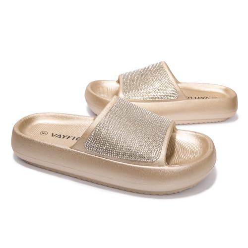 Vayfio Women'S Cloud Rhinestone Slide Sandals Platform Glitter Slides Slip On Shower Shoes Outdoor&Indoor House Slippers Gold 09 thumb #4