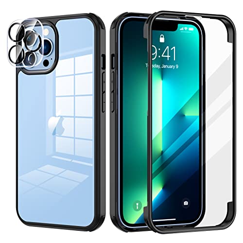 Image of seacosmo for iPhone 13 Pro Case with Tempered Glass Screen Protector, Black