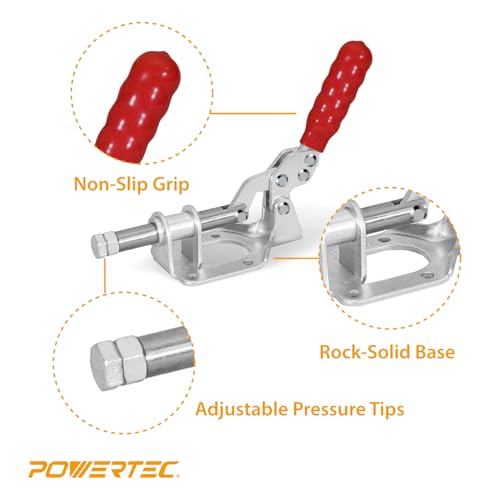 Image of POWERTEC 2PK Toggle Clamp, 300lbs Holding Capacity, 302F Quick Release Push /Pull Clamp for Woodworking Jigs and Fixtures, Pocket Hole Jigs, Welding, CNC (20304-P2)