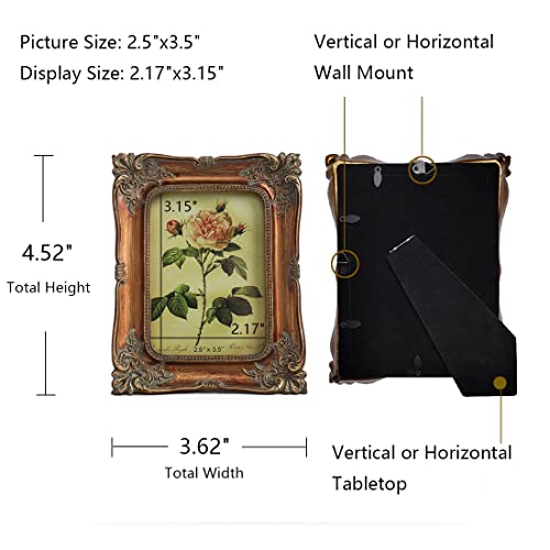 Vinlife Vintage Picture Frames 2.5 X 3.5 Wallet Size Picture Frames Ornate Picture Frames Mini Picture Frame Set Small Antique Picture Frames 2.5 X 3.5 Embossed Floral Tabletop Wall Art Frame,Bronze #TOP1