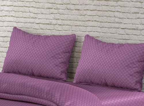 Image of Trance Home Linen 300TC 100% Cotton Jacquard Checks Pillow Covers | Set of 2 Pillow Cases |Standard Size (18 x 28 inch, Plum)