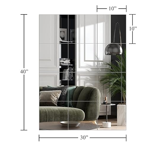 Image of Ruomeng Home Gym Mirror Tiles - 10 inch x 10 inch x 12Pcs Full Length Mirror Tiles Glass Frameless Wall Mirror for Home Gym, Bedroom, Door & Bathroom