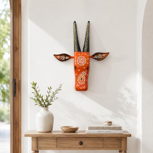 Image of PEDEX - Handcrafted Multicolor Wooden Cow Head Wall Hanging | Handpainted Ethnic Indian Wooden Handcraft | Decorative Animal Face Mask for Wall Decoration | Nandi Inspired Sculpture