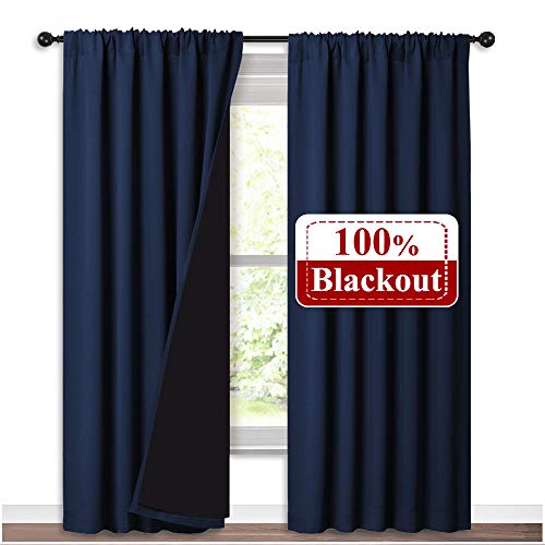 NICETOWN Complete 100% Blackout Curtains, Thermal Insulated & Energy Efficiency Window Draperies for Guest Room, Full Shading Panels for Shift Worker and Light Sleepers (Navy, 52W x 84L, 2 PCs)