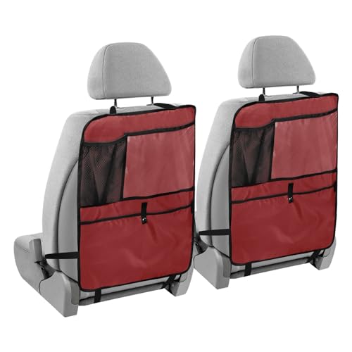 MCHIVER Wine Red Car Seat Organizer for Kids Backseat Kick Mat with Adjustable Strap Seat Back Protectors for Vehicle SUV Car 1 Pcs
