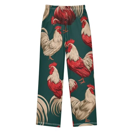 ZZXXB Retro Cock Pattern Boys Long Pants Soft Trousers Elastic Waist Kids Lounge Bottoms with Pockets S-XL