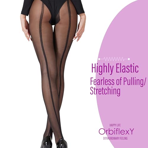 Image of Women's Glamorous Backseam Sheer Tights Black Letter Pattern Pantyhose Cross Line Dating Silk Stockings