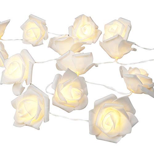 ELINKUME Guirnalda de luces LED 2,5M/8,2 pies 20 LED rosas luces de hadas Con pilas blanco cálido decoración de flores románticas para San Valentín, Navidad, bodas, fiestas Cover