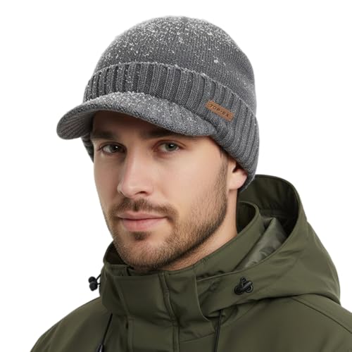 TOP-EX PolarWool™ Gorro de lana merino con visera y forro polar, talla M – XXL, impermeable, unisex, para deportes al aire libre, regalo, gris, M-L