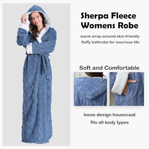 Oksun Womens Long Fleece Robe: Soft Fluffy Jacquard Warm Hooded Bathrobe4