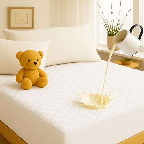 Image of TCD Waterproof Cotton Quilted - Breathable, Hypoallergenic, Noiseless Ultra Soft Fitted Bed Cover with 3 Layers of Protection, 100% Waterproof, No-Slip Design | White, Super King (72 * 84)