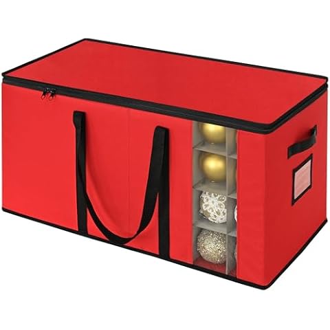 GRANNY SAYS Ornament Organizer Storage box, Christmas Ornament Storage, Stores 128-3" Balls Ornaments, Christmas Storage Containers, Fabric Storage Bins with Dividers, Xmas Containers, Red Cover
