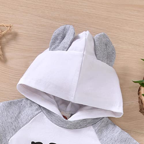 Minifeiko Preemie Newborn Baby Bear Outfit Infant Boys Short Sleeve Hoodie Romper Onesie And Little Man Long Pants Summer Outfits Set(White Grey,6-12 Months) #TOP4