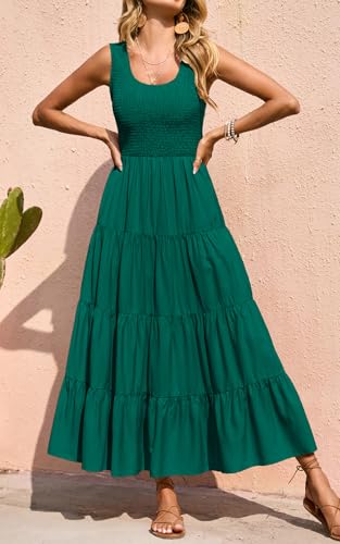 Image of PRETTYGARDEN Women's 2026 Casual Loose Plain Maxi Sundress Smocked Tank Dress Sleeveless Summer Beach Tiered Long Dresses