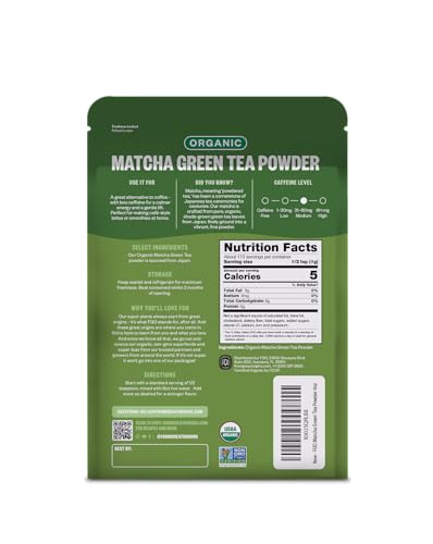Image of FGO Organic Matcha Green Tea Powder - Organic Matcha for Lattes, Smoothies & Baking - USDA Organic & Non-GMO - 4 oz Resealable Bag