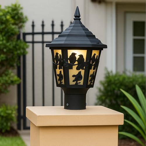 Image of SINOMAN Exterior Outdoor Gate Lamp Light Outdoor Post Light, Matt Black Pillar Lamp Fixtures Bird Design Perfect for Patio Porch Garden and Gate Post Decor (Bulb Not Included) (Pack of 1)