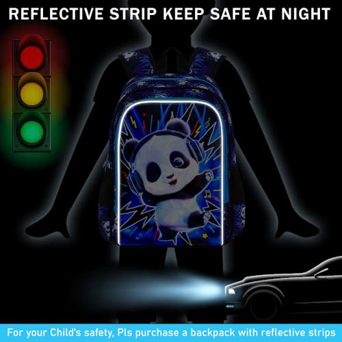Image of 16 inch Panda Backpack for Boys, 3Pcs Kids Kindergarten Preschool Elementary Bookbag Set, School Backpacks with Lunch Box(Blue)