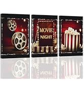 ZXHYWYM Movie Wall Art 3 Piece Movie Sign Canvas Print Black and Red Movie Popcorn Painting Moder...