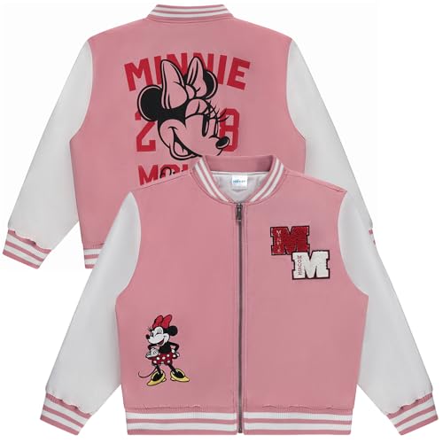 Disney Minnie Mouse Varsity Bomber Jacket for Girls - Toddler & Kids Bomber Jacket - Retro Style Zip-Up Kids Varsity Jackets