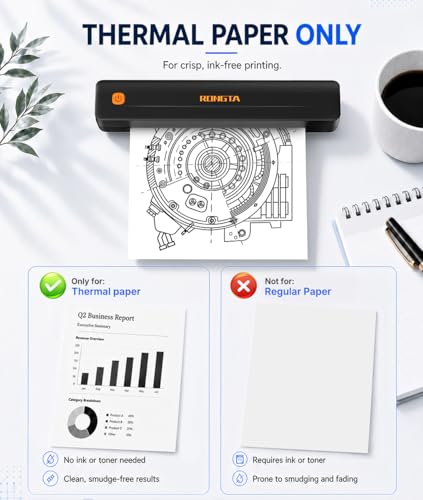 Image of Rongta Thermal Portable Printers Wireless for Travel, Bluetooth Mobile Printer with 200 Sheets Thermal Papers