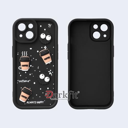 DARKFIT Back Case Cover Compatible for iPhone 15 | Cute Fun Cartoon 3D Ball | Coffee Silicone Case | Camera Protection | Body Protection | Shock Proof | Color Black | Pack of 1 6 41jMpocdlDL