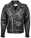 Kyle - Chaqueta de piel para hombre, con cremallera cruzada, estilo Brando, Negro, XXXL