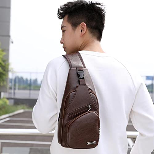 Fityle Couro Ao Ar Livre Dos Homens Viagens Sling Bag Ombro Peito Crossbody Bolsa Bolsa - Marrom esc