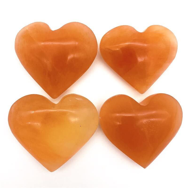 FFIME 1PC Natural Orange Selenite Heart Shaped Hand Carved Gypsum Crystal Stone for Decoration Natural Stones