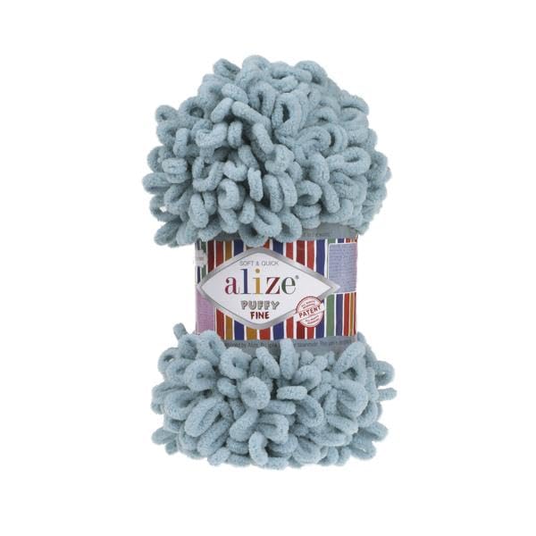 3 Balls/Skeins Alize Puffy Fine Baby Small Loop Blanket Yarn 100% Micropolyester Soft Wool Each Ball 100g 14.5m - 414 Azure