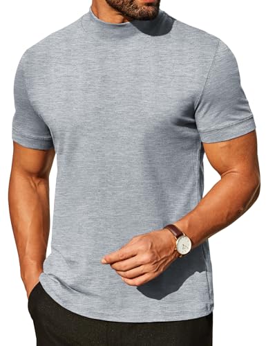 Image of COOFANDY Mens Mock Turtleneck Shirts Casual Premium Cotton Short Sleeve Shirt Basic Half Neck T-Shirts