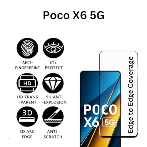 Image of iWishKart HiS Poco X6 5G Tempered Glass [with warranty] screen protector guard Full Edge to Edge 9H Full Glue FHD with Easy Installation kit (pocox6)