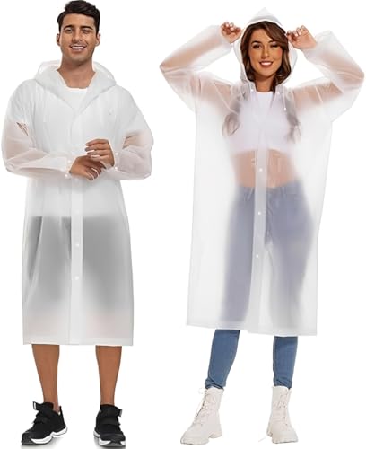 YingErTool Rain Poncho Raincoats 2 Pcs EVA Reusable Rain Coat Jacket Emergency for Women Men with Hood and Drawstring