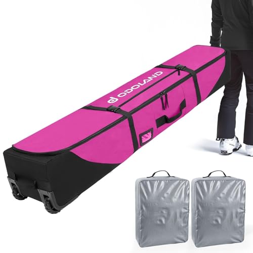 Odoland Rolling Ski Bag Padded Snowboard Bags and Ski Boot Bag with Wheels for Air Travel 900D Water Resistant Oxford Fabric Fits Skis Up to 190cm Purple