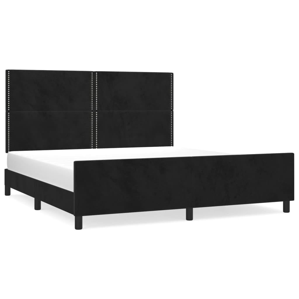 Aksamitna z regulowanym zagłówkiem czarna 160x200 cm | Rama łóżka aksamitna czarna 160x200 cm bez materaca z regulowanym zagłówkiem stabilna