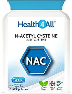 NAC Supplement 600mg 120 Capsules (V) Vegan N-Acetyl Cysteine. Made in The UK by Health4All