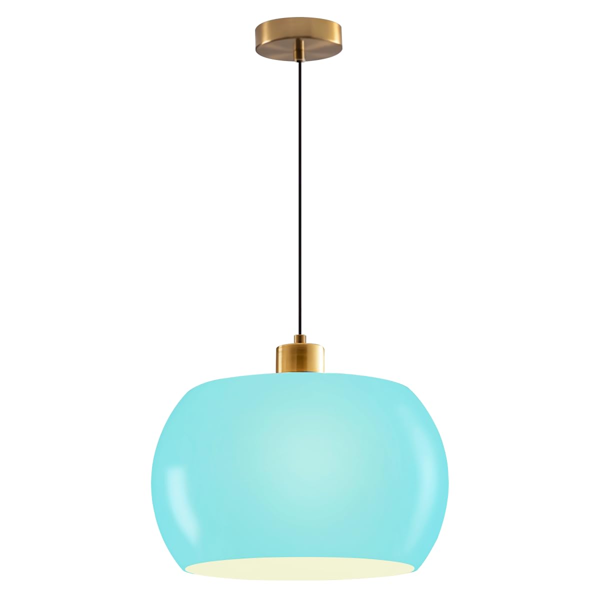 Dome Pendant Light Kitchen Island 1-Light Mid Century Modern Pendant Lights Blue Glass Globe Shade Gold Art Deco Adjustable Haning Lights for Hallway Living Room