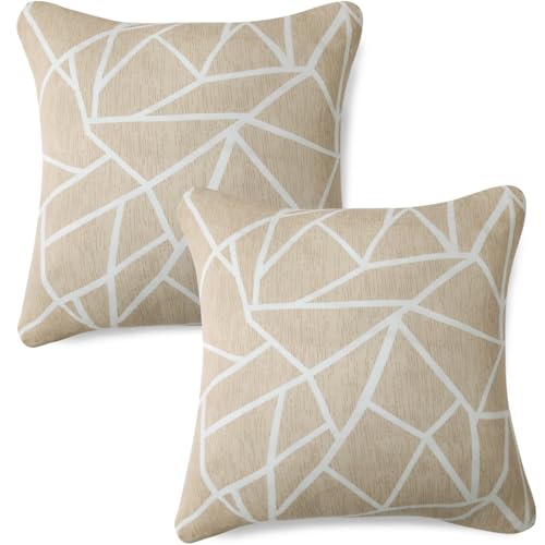 Image of HOKIPO 'Elira Series' Stretchable Cushion Cover for Sofa 22x22 Inch, Packof 2, Beige Abstract Geometry (AR-6712-C3*2)